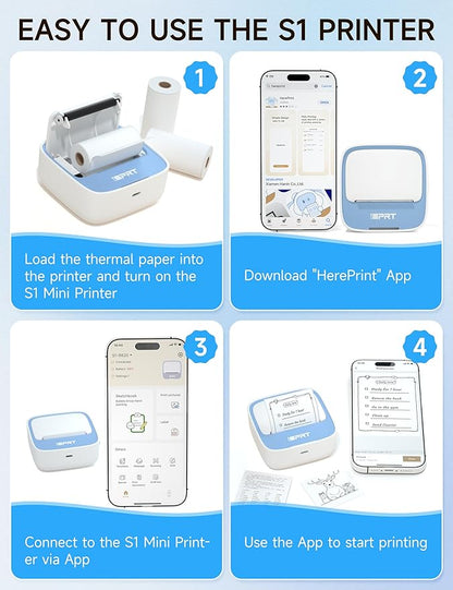 iDPRT Portable Sticker Maker Machine with 1 Roll Sticker Paper, Mini Printer Efficiently and Quickly, Thermal Printer for Study Notes, Pictures, DIY, Label, Free App with Multiple Templates,Blue