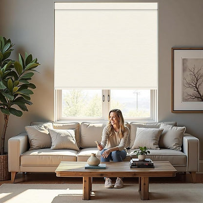 Motorized Roller Blinds with Remote, 100% Blackout Automatic Roller Shades for Bedroom, Bathroom, and Living Room, Customized Size, Tree Ring Beige