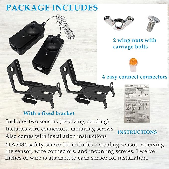 Garage Door Opener Safety Sensor Kit with Bracket, ABS Raynor Pilot Garage Door Safety Sensor for Liftmaster, Chamberlain, Sears, Raynor, Garage Door Opener