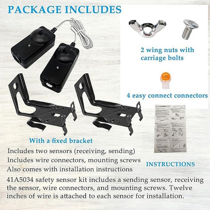 Garage Door Opener Safety Sensor Kit with Bracket, ABS Raynor Pilot Garage Door Safety Sensor for Liftmaster, Chamberlain, Sears, Raynor, Garage Door Opener