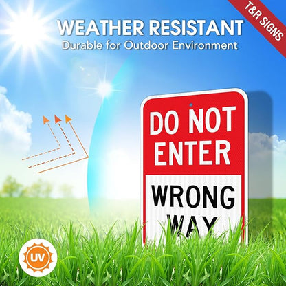 T&R (2 Pack) Do Not Enter Wrong Way Sign, 18" x 12" Engineer Grade Reflective Sheeting, Rust Free Aluminum, Weather Resistant, Waterproof, Fade Resistant, 2 Pre-drilled Holes