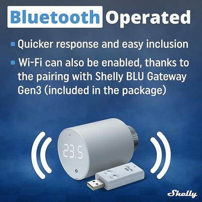Shelly Blu TRV & Blu Gateway Gen3, Bluetooth-Operated Smart Thermostatic Valve, Smart Thermostatic Radiator Valve, Temperature Control, Home Automation, Compatible with Alexa, Google, Home Assistant