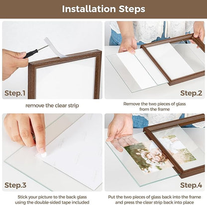 Axeman 4x6 Floating Picture Frame - Solid Oak Wood Picture Frame, Double Tempered Glass Photo Frame 2x3 3.5x5 4''x6'' Wood Frame, Wall Mount Or Tabletop Standing, Walnut