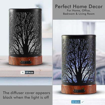EQUSUPRO Essential Oil Diffuser 150ml Black Metal Aromatherapy Oil Diffuser Ultrasonic Cool Mist Diffuser with Auto Shut-Off Protection,7 Colors Changed LED for Home Office SPA Yoga