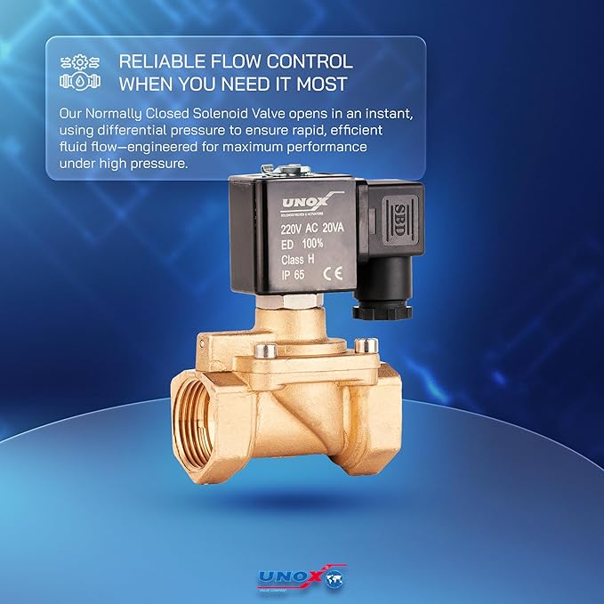 UNOX 1 inch NPT Solenoid Valve 220V AC, Brass Control Valve Normally Closed - 7-232 PSI Multi-Purpose Reliable Control Valve for Water, Air, and Gas - Solenoid Valves