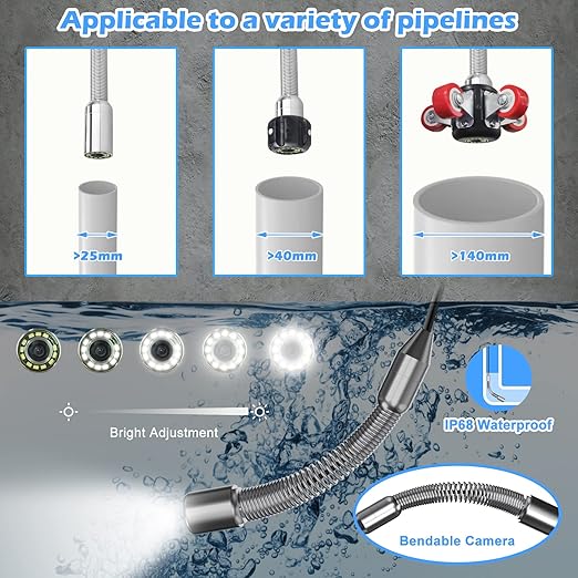 Sanyipace Sewer Camera 131FT/40M with 512Hz Transmitter, Self-Leveling, Distance Counter, Plumbing Inspection Camera with Microphone Speaker Audio Video Record, 16GB TF Card, Pipe Pulley (7mm Cable)