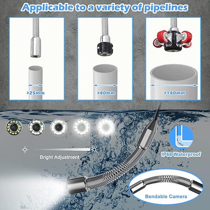 Sanyipace Sewer Camera 131FT/40M with 512Hz Transmitter, Self-Leveling, Distance Counter, Plumbing Inspection Camera with Microphone Speaker Audio Video Record, 16GB TF Card, Pipe Pulley (7mm Cable)