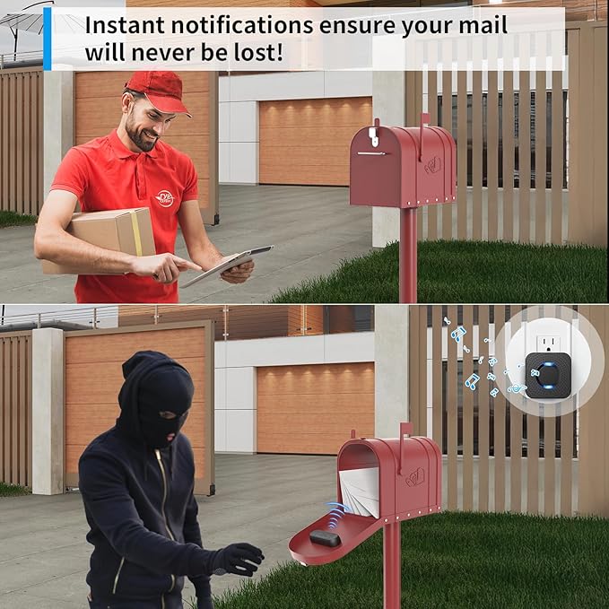 Mailbox Alarm Mail Chime Notification System-Mail Alarm 600 ft Long Range Wireless Mailbox Alert With LED Light Flashing and Sound Reminders