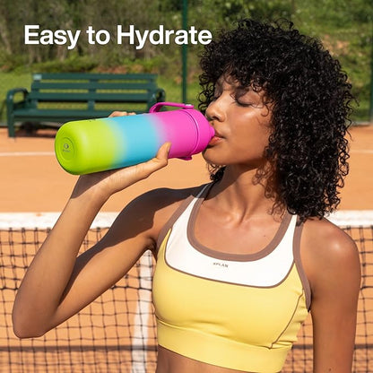 ENCOOL Insulated Water Bottle with Straw Stainless Steel Water Bottle, Leak-Proof, BPA-Free, Double Wall Vacuum Keeps Cold for 24 Hours for Sports, Travel, School (26 oz, Lime Sorbet)
