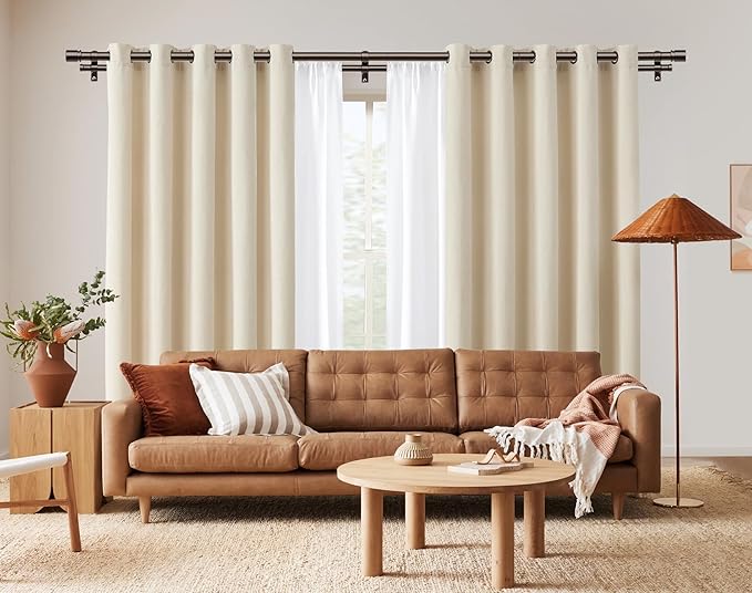Double Curtain Rod 72 to 144 Inch, HOTOZON 1 Inch Heavy Duty Curtain Rods for Windows, Telescoping Double Drapery Rod with Simple Cap Finials, Bronze