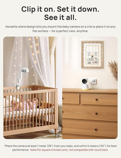 Dr.Care LumiView Plus Smart WiFi Baby Monitor with Clip Mount - 5.5" 1080P Split Screen & 2K Camera, Privacy Mode, Cry & Motion Alerts, 5000mAh Removable Battery, RGB Night Light, HD Night Vision