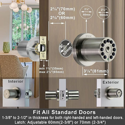 Keypad Door Knob with Key,Keyless Entry Door Lock, Code Locks Door Knob, Auto Lock,50 User Code,Easy to Install,for Home,Office,Hotel,Bedroom,Garage,No Deadbolt