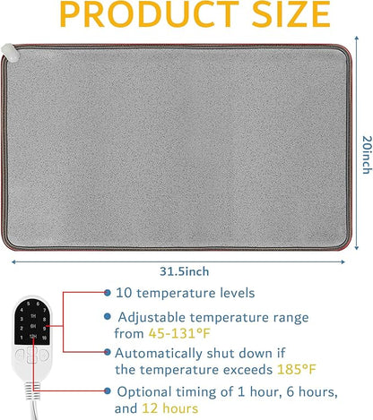 PVC 110V Heated Floor Mat Heater for Foot Warmer Under Desk 31.5 x 20 Inch Electric Heating Pad Energy Saving Carpet Pad Indoor Floor Heated Rug for Home Office Bathroom House Gray