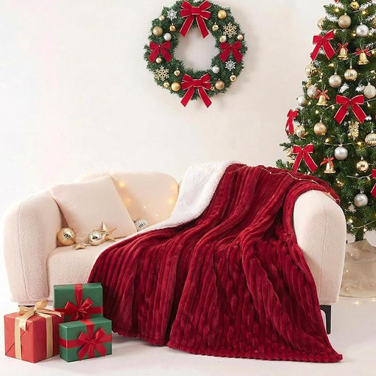 Heated Blanket Electric Blanket 62"x84", Soft Flannel Sherpa Electric Throw with 5 Heating Level & 12 Times Setting, Heated Throw with Overheating Protection, Machine Washable (Red)