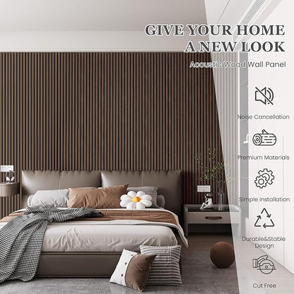 Wood Salt Acoustic Wall Panels, 2 Piece 94" x 23.6" x 0.8" Soundproof Wooden Wall Panels, 3D Fluted Sound Absorbing Panel, Natural Walnut