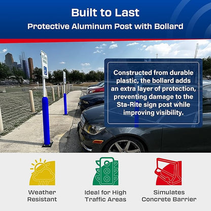 Impact Recovery - Sta-Rite Flexible Sign Post - Sign Holder for Handicap Parking Signs - Made in the USA - 78” with Blue Bollard