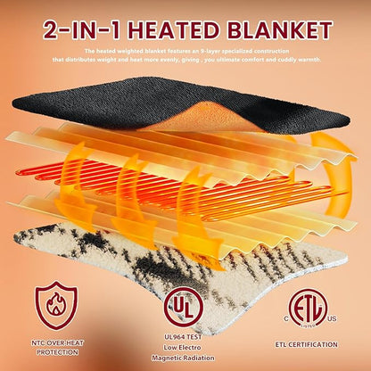 Heated Electric Blanket Throw Size - 50"x60" Flannel Heating Blanket with 10 Heating Levels & 5 Time Settings Over-Heat Protection, Winter Warmer for Adults with ETL Certification（Black）