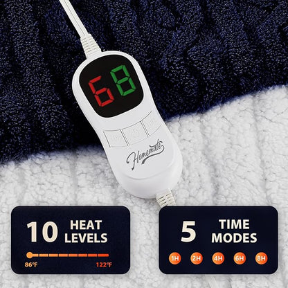 Homemate Electric Heated Blanket Full - 72"x84" Heating Bed Blankets Throw with 10 Heating Levels 8 Hours Auto Off Fast Heating Over-Heated Protection Ultra Soft Warm Flannel ETL Certified