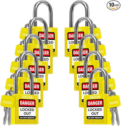 TRADESAFE Lockout Tagout Locks Set - 10 Yellow Keyed Alike Padlocks, 2 Keys Per Lock, OSHA Compliant Loto Locks