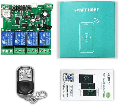 4 Channels WiFi Wireless Smart Switch Inching Self-Locking Relay Module,for DIY Access Control, Garage Door Opener with 433RF Remote Control （Ewelink App）