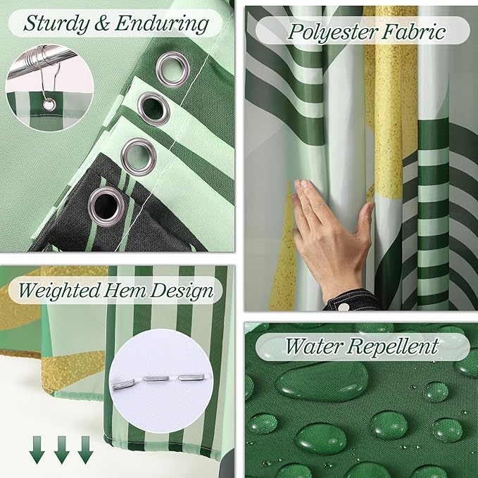 Bathroom Set - Bathroom Sets with Shower Curtain and Rugs, Bathroom Accessory Set, Dark Green Bathroom Accessories Set with Trash Can, Toilet Brush and Soap Dispensers