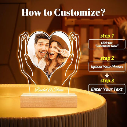 Custom Picture Frames, Customized Picture Frame, Personalized Photo Frame with Night Light, Personalized Anniversary Valentines Day Gifts for Women Men Her Him Girlfriend Boyfriend Couples