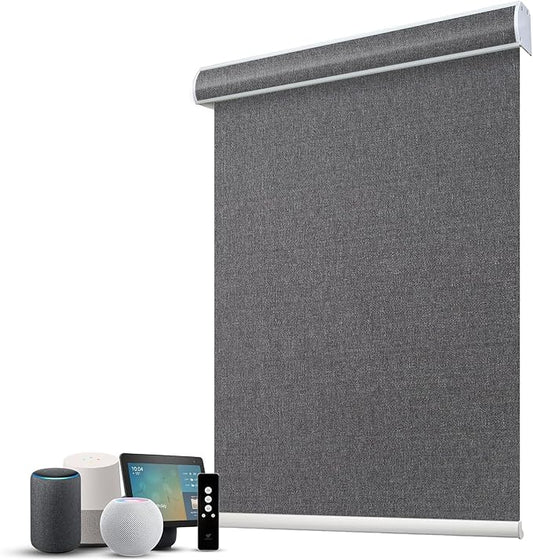 SmartWings Motorized 100% Blackout Shades Blinds, Custom Size, Cordless Window Shades Rechargeable Battery, Work with Matter/Apple HomeKit, Alexa, Thread/Zigbee, Remote Optional, Eclipse Anchor Grey