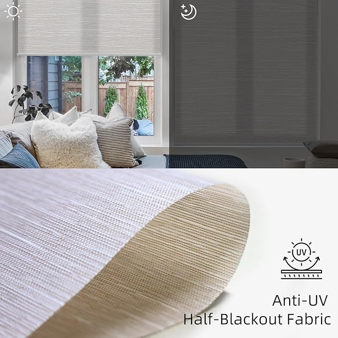 SmartWings Motorized Blind Light Filtering Shade Work with Z-Wave Alexa Thread Homekit, 70% Blackout Smart Window Blinds Translucent, Cordless with Remote Control, Max 110"W x 148"H, Essential Cream