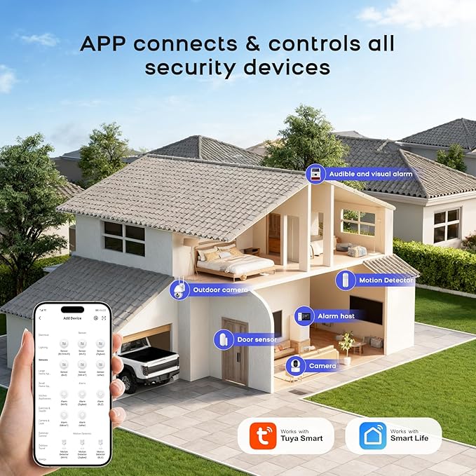 Home Alarm System,Wireless Security System with Touch Screen DIY Kit,Remote & Phone App Control,WiFi+GSM/4G Door/Motion Sensors Compatible with Alexa for Apartment,Kids Safety,Office NO Monthly Fees