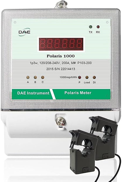 DAE P103-100 KIT UL, kWh Smart Submeter Polaris 1000, 1 or 2 Phase, 3 Wire (2 hot Wire, 1 Neutral), 100A, 120/240v, 2 Split Core CTs