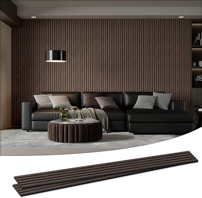 Wood Salt Acoustic Wall Panels, 2 Piece 94" x 23.6" x 0.8" Soundproof Wooden Wall Panels, 3D Fluted Sound Absorbing Panel, Natural Walnut