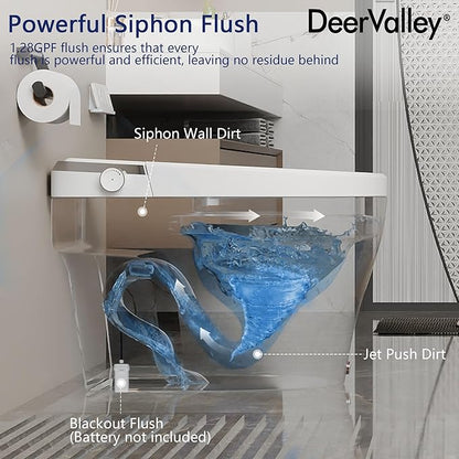 DeerValley Smart Toilet, One Piece Tankless Toilet with Bidet Built in Smart Toilet with 1.28GPF Auto Flush, Foot Kick, Blackout Flush, Warm Water, Heated Seat, Remote Control