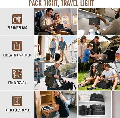 Veken 10 Set/8 Set Packing Cubes for Travel Essentials, Suitcase Organizer Bags in 4 Sizes, Carry-On Luggage Accessories with Laundry & Toiletry Bag, Airplane Must-Have, Road Trip & Camp Gifts for Men