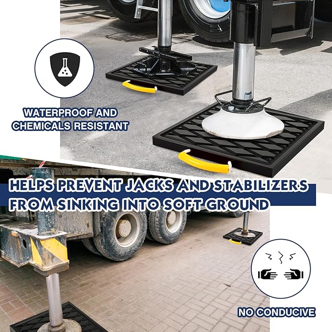 2 Pcs Rv Jack Pads 12 x 12 x 1 Inch Rv Leveling Blocks with Handle Heavy Duty Leveling Jack Pads Stabilizer Blocks for Truck Trailer Crane