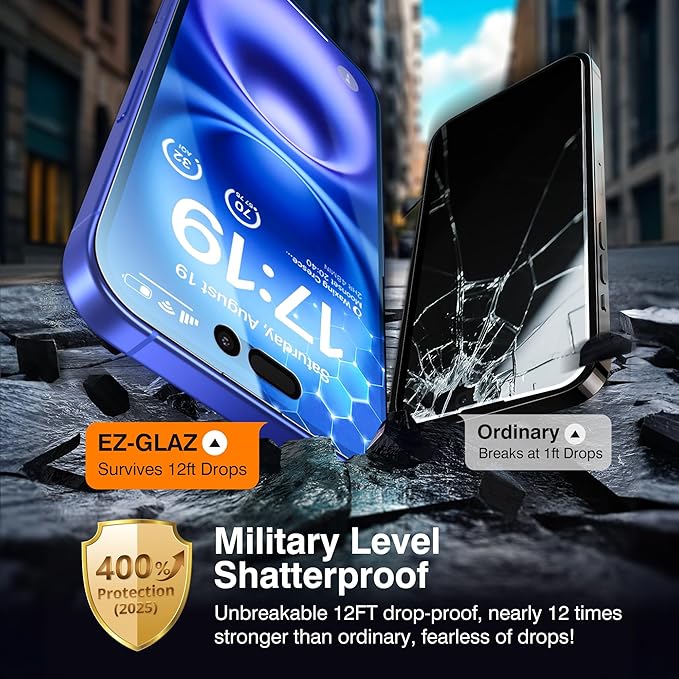 EZ-GLAZ- 4 Pack for iPhone 16 Plus Privacy Screen Protector [6.7"] With 2 Pack Camera Lens Protector, 9H+ Hardness 12FT Military Grade Shatterproof Durable Tempered Glass Film with Flawless Fit Kit