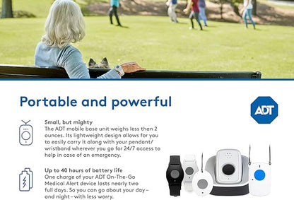 ADT - On-The-Go Mobile Medical Alert System for Seniors - GPS Capabilities, Included Waterproof Wearable Panic Button, 24/7 U.S. Based Monitoring (Fall Detection Pendant)