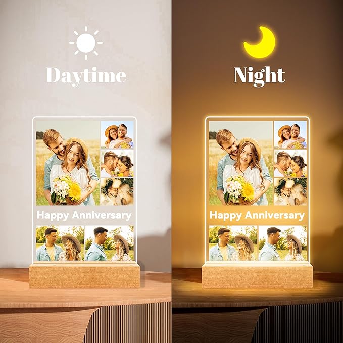 Custom Picture Frames with Photo, Personalized Photo Frame with Night Light, Customized Gifts for Couple, Personalized Anniversary Valentines Day Gifts for Women Men Her Him Boyfriend Girlfriend