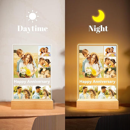 Custom Picture Frames with Photo, Personalized Photo Frame with Night Light, Customized Gifts for Couple, Personalized Anniversary Valentines Day Gifts for Women Men Her Him Boyfriend Girlfriend