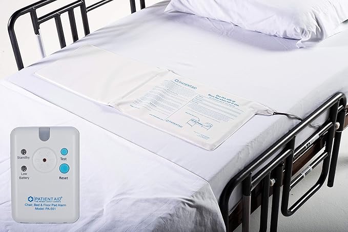 Patient Aid Advanced Bed and Floor Alarm for Elderly Monitoring - 10" x 30" Underpad with Motion Sensor Bed Alarm, 3 Ring Chime & 3 Mounting Options, with AC Adapter & 9V Battery
