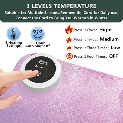 Heated Desk Pad Mouse Pad 31.5x13 Inch PU Leather Desk Mat with 3 Heat Levels Large Mouse Gaming Computer Laptop Mat Romantic Cherry Blossom