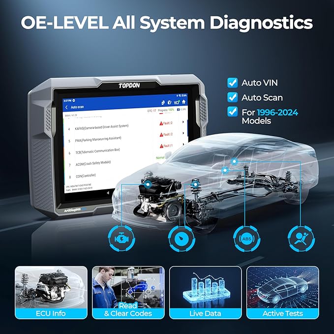 TOPDON Bidirectional Scan Tool, 2025 New ArtiDiag900 Lite Automotive Diagnostic Tool for Full System, Scanner for Car with Active Test, 8 Reset, Wireless OBD2 Scanner Diagnostic Tool for All Vehicles