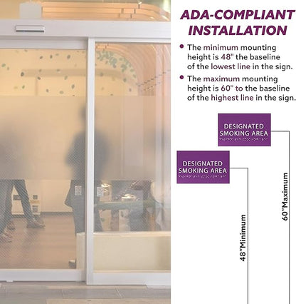 6" X4" Designated Smoking Area Sign - ADA Compliant Tactile Graphics Grade 2 Braille Text | Smoking Permitted Wall Signs for Offices, Private Businesses, Schools, and Restaurants