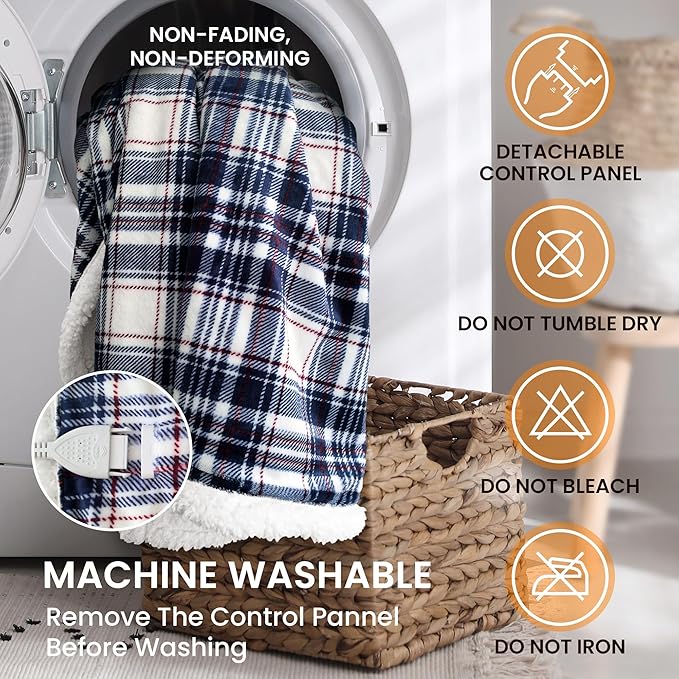 Christmas Heated Blanket Electric Throw-50''x60''Ultra Soft Cozy Plaid Flannel Fast Heating Electric Blanket with 10 Heat Levels & 10 Hours Auto Off, ETL Certified, Keep Warm in Home Office