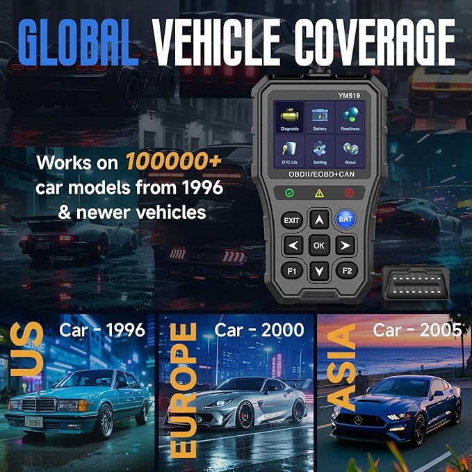 Enhanced Universal OBD2 Scanner with Battery Tester - Car Engine Fault Code Reader CAN Diagnostic Scan Tool, Read and Clear Error Codes for 1996 or Newer OBD2 Protocol, Plug & Play