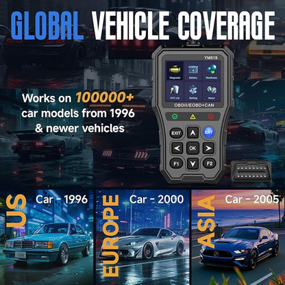 Enhanced Universal OBD2 Scanner with Battery Tester - Car Engine Fault Code Reader CAN Diagnostic Scan Tool, Read and Clear Error Codes for 1996 or Newer OBD2 Protocol, Plug & Play