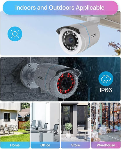 ZOSI H.265+ Home Security Camera System with AI Human Vehicle Detection, 5MP 3K Lite 8 Channel CCTV DVR Recorder and 8 x 1080p Weatherproof Bullet Camera Outdoor Indoor, 80ft Night Vision, 1TB HDD