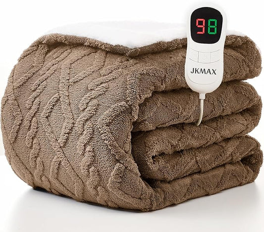 Heated Electric Blanket Twin Size-62"x84" Heating Blanket with 10 Heating Levels & 5 Time Settings Over-Heat Protection，Winter Warmer for Adults with ETL Certification（Beige）
