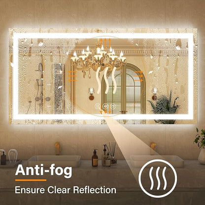 GLSLAND LED Bathroom Mirror - 55"x30" Anti-Fog Lighted Wall Mirrors with Memory Function, Dimmable, Frontlit & Backlit, Horizontally/Vertically, Tempered Glass