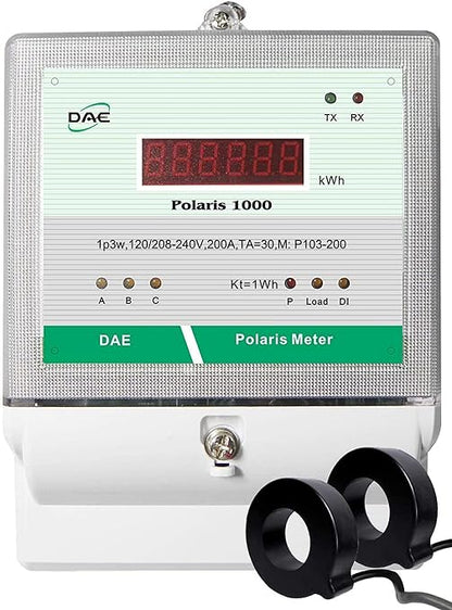 DAE P103-200-S KIT, UL Listed, CTEP kWh Smart Submeter, Polaris 1000, 1P3W(2 hot Wire, 1 Neutral), 200A, 120/240V, 2 CTs (Inner Dia. 1.02")