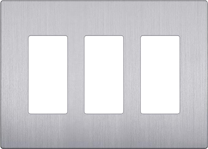 LIDER Brushed Finish Decorator Switch Cover, Screwless Wall Plate, Mid-Size 3-Gang 4.88" x 6.77", Unbreakable Polycarbonate Thermoplastic, UL Listed, LSWP-33M-BSV, Brushed Silver